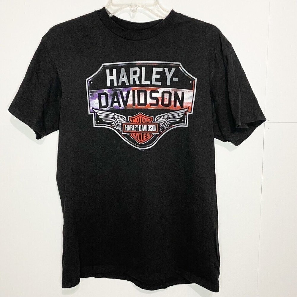 Harley Davidson Motorcycle Men's American Flag Black Shirt Size Medium 2020